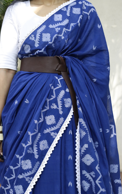 Buy Night Sky Cobalt Blue Soft Cotton Jamdani Saree : Cobalt Blue Needle Jamdani Handmade Saree