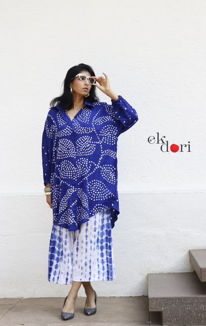 Bandhani Shibori 'Neel Bela' Cotton Co-ord Set : Buy Kurta Palazzo Cotton Co-ord Set Cotton Bandhani Set