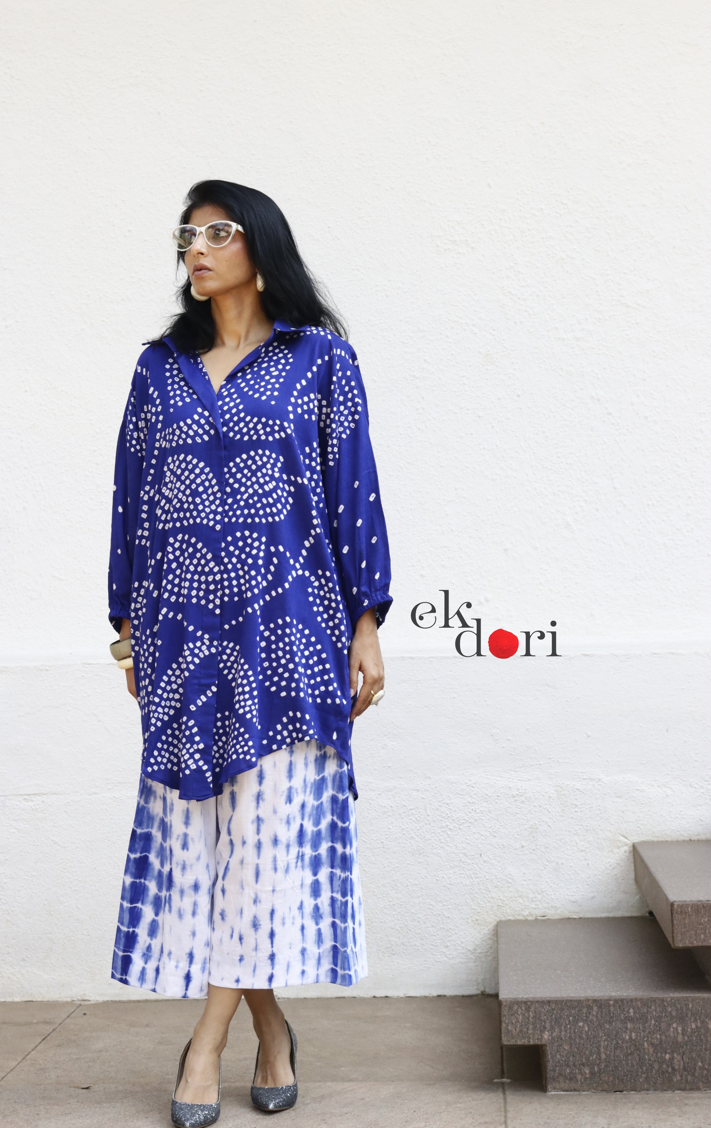 Bandhani Shibori 'Neel Bela' Cotton Co-ord Set : Buy Kurta Palazzo Cotton Co-ord Set Cotton Bandhani Set