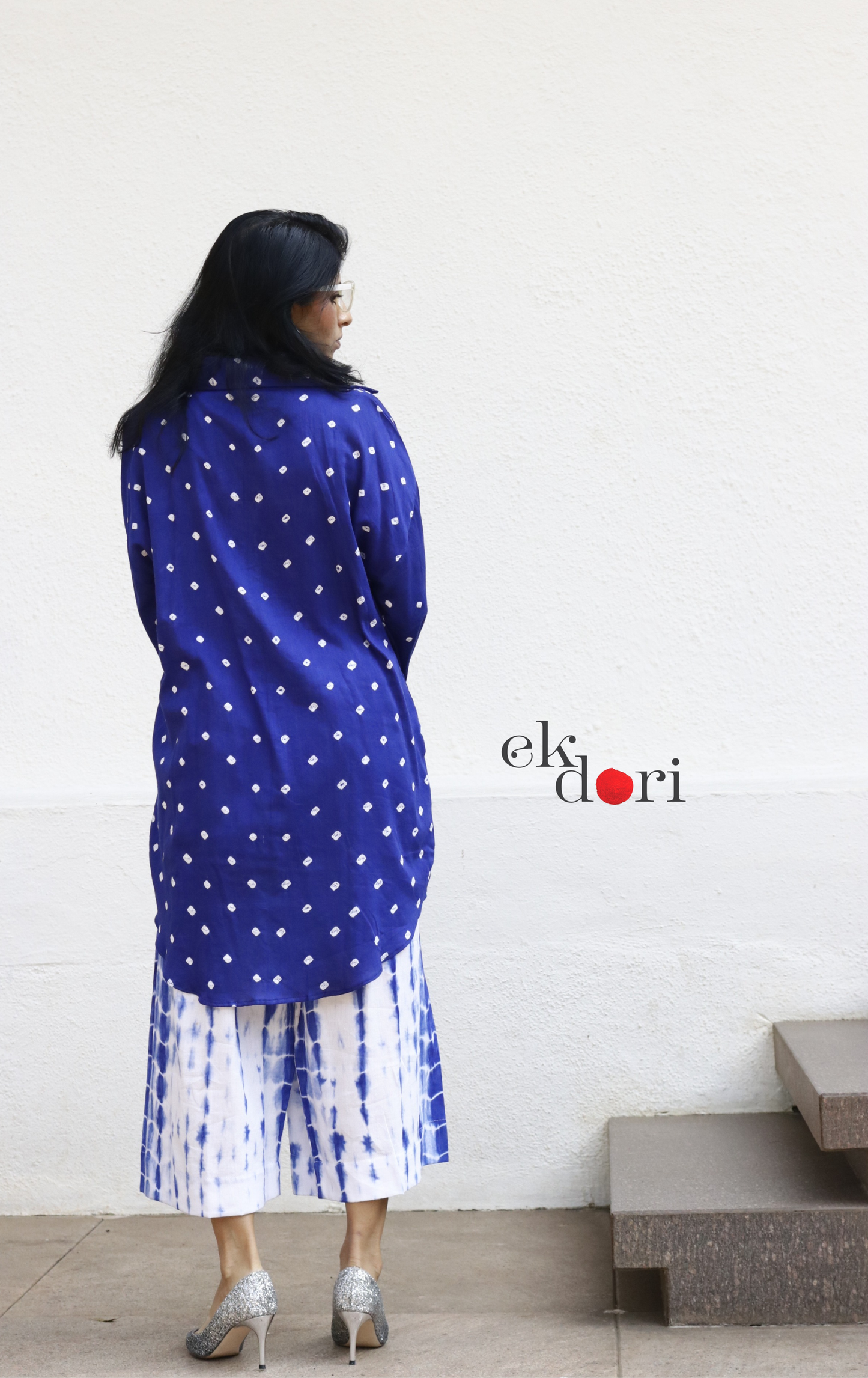 Bandhani Shibori 'Neel Bela' Cotton Co-ord Set : Buy Kurta Palazzo Cotton Co-ord Set Cotton Bandhani Set