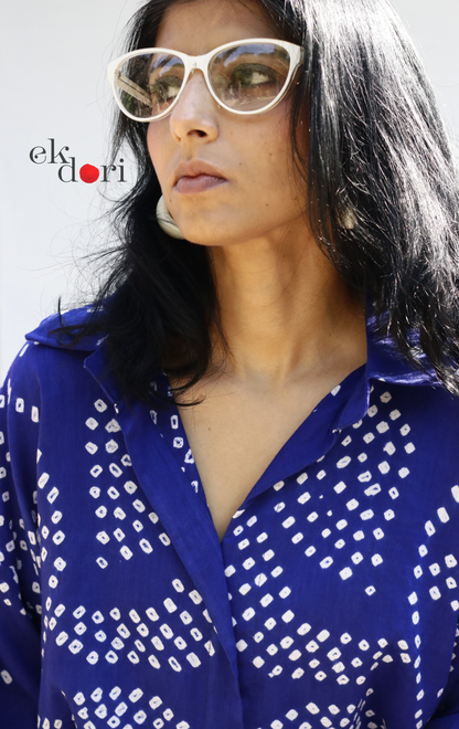 Bandhani Shibori 'Neel Bela' Cotton Co-ord Set : Buy Kurta Palazzo Cotton Co-ord Set Cotton Bandhani Set