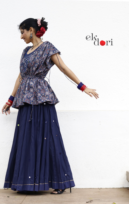 'Sitaroon Ki Mehfil' Mirror Work Cotton Lehenga & Top Set : Festive Navratri Kutch Lehenga & Top With Mirror Work