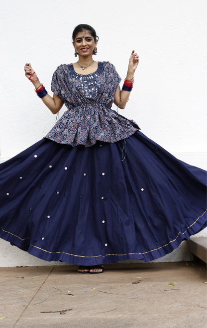 'Sitaroon Ki Mehfil' Mirror Work Cotton Lehenga & Top Set : Festive Navratri Kutch Lehenga & Top With Mirror Work