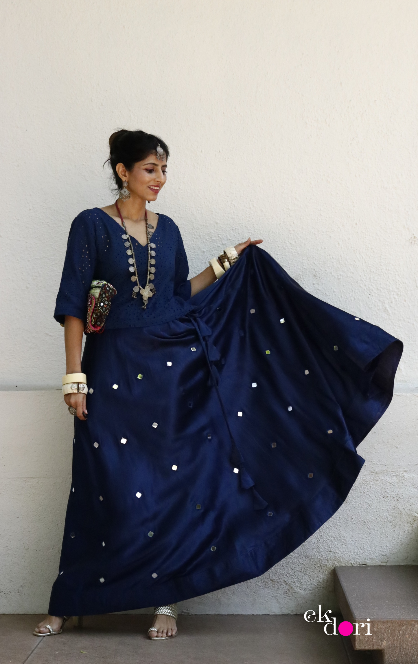 'Sitaroon Ki Mehfil' Mirror Work Mashru Lehenga : Festive Navratri Kutch Lehenga With Mirror Work