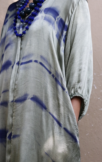 Tie & Dye Shibori 'Moss Garden' Blue  Green Mashru Co-ord Set : Buy Kurta Palazzo Mushru Co-ord Set