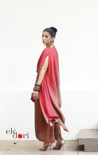Bandhani Modal Co-ord Skirt Set 'Wood Fire' : 2 Piece Skirt Top Co-ord Set