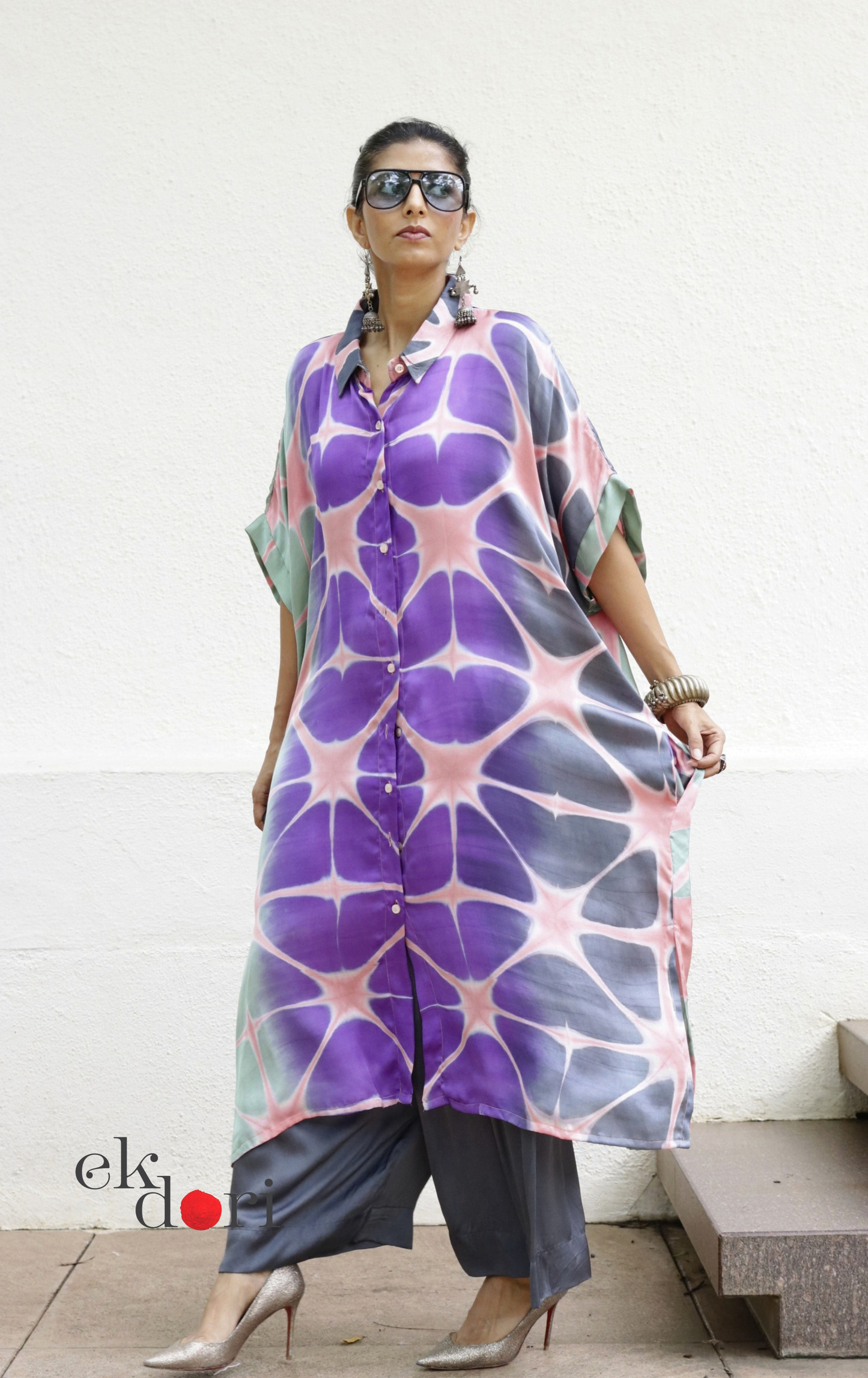 Clamp Dye Modal Kaftan Kurta Palazzo Co-ord Set | 'Kaleidoscope Dreams' | Ek Dori