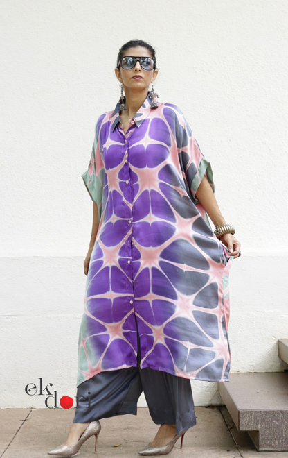 Clamp Dye Modal Kaftan Kurta Palazzo Co-ord Set | 'Kaleidoscope Dreams' | Ek Dori