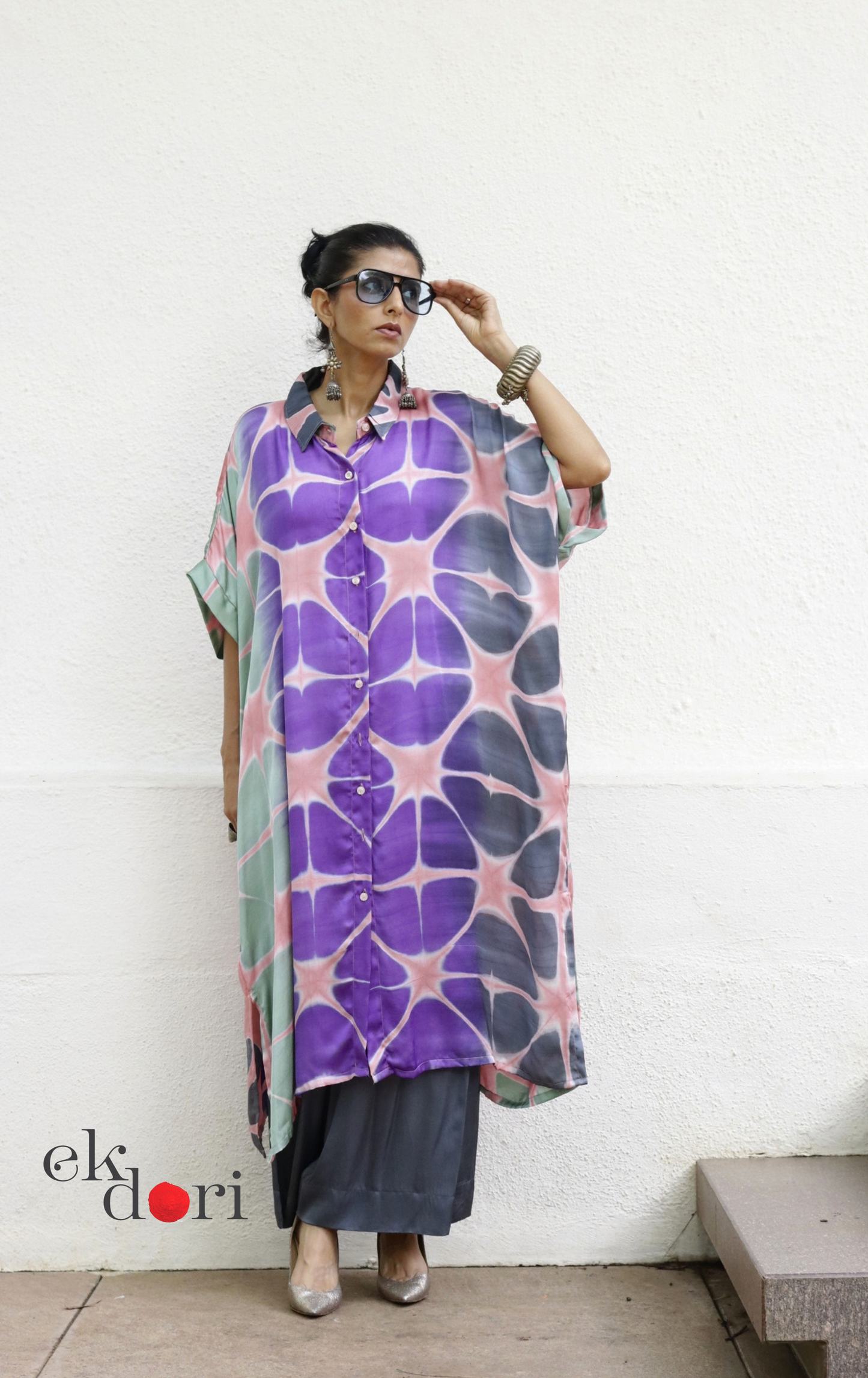 Clamp Dye Modal Kaftan Kurta Palazzo Co-ord Set | 'Kaleidoscope Dreams' | Ek Dori