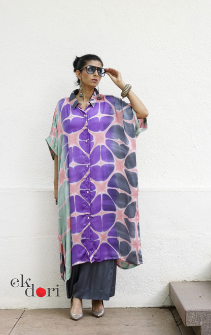 Clamp Dye Modal Kaftan Kurta Palazzo Co-ord Set | 'Kaleidoscope Dreams' | Ek Dori