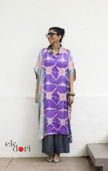 Clamp Dye Modal Kaftan Kurta Palazzo Co-ord Set | 'Kaleidoscope Dreams' | Ek Dori