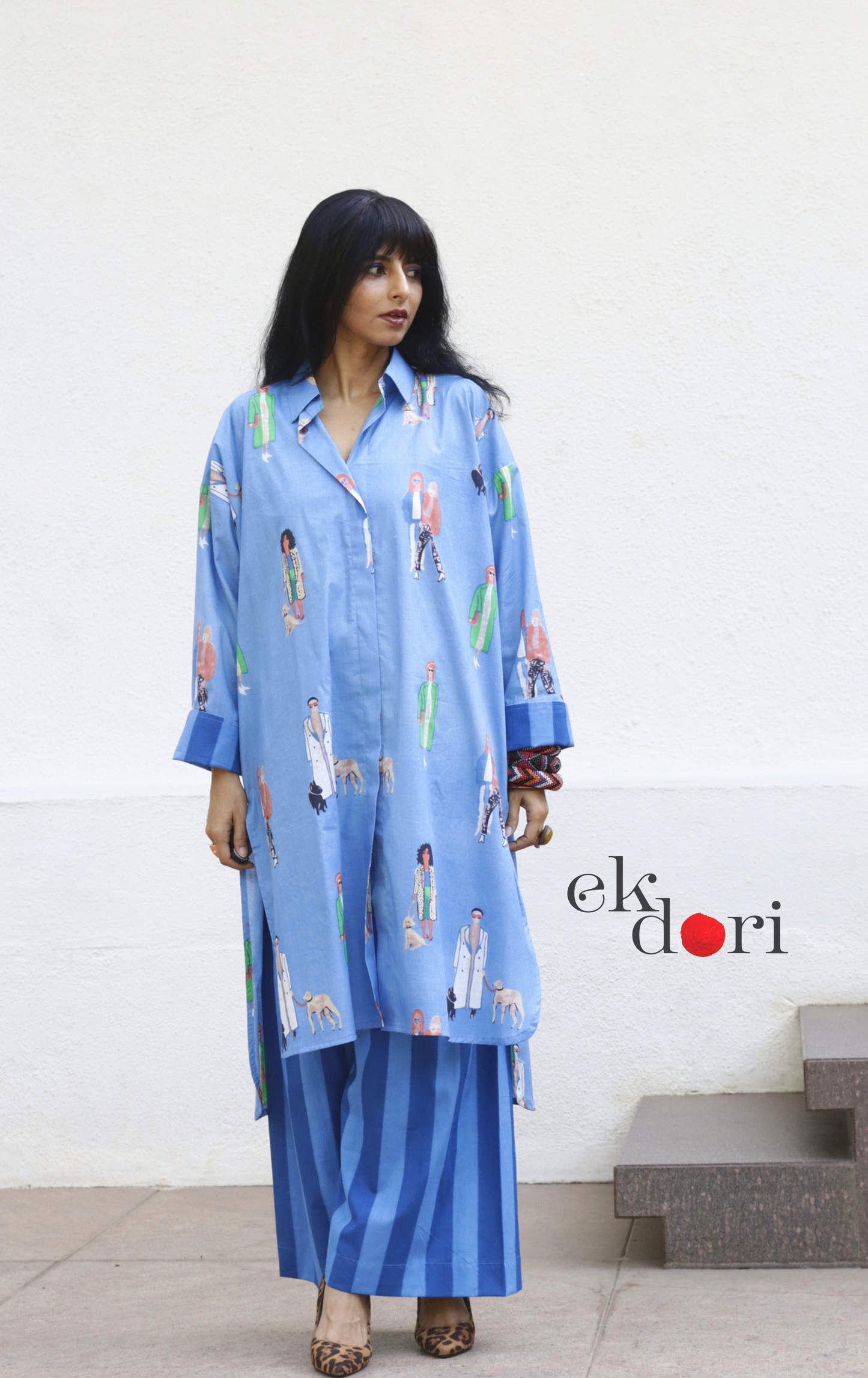 Cotton Kurta Co-Ord Set 'Beach Stroll' : Buy Palazzo Pant Kurta Cotton Co-ord Set In Quirky Fun Print