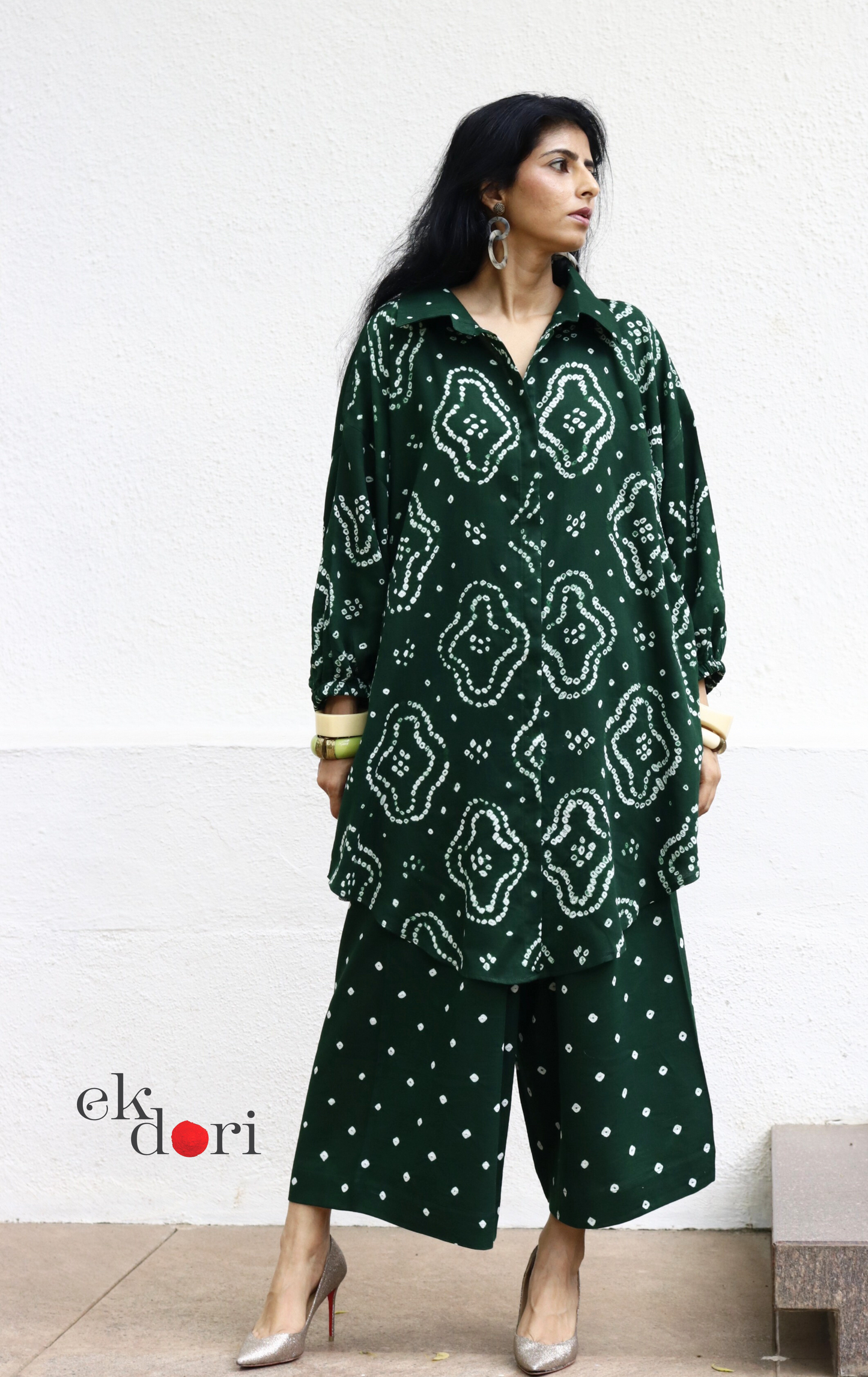 Bandhani 'Rain Forest' Green Cotton Co-ord Set : Buy Kurta Palazzo Cotton Co-ord Set