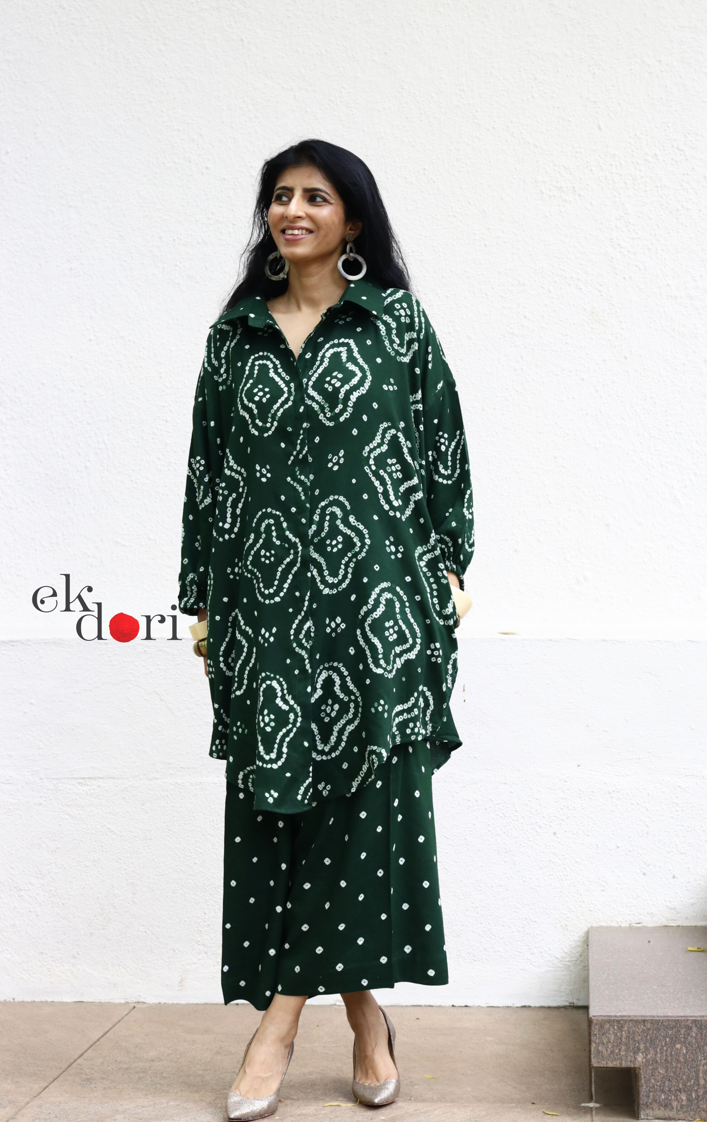 Bandhani 'Rain Forest' Green Cotton Co-ord Set : Buy Kurta Palazzo Cotton Co-ord Set