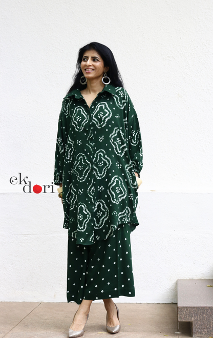 Bandhani 'Rain Forest' Green Cotton Co-ord Set : Buy Kurta Palazzo Cotton Co-ord Set