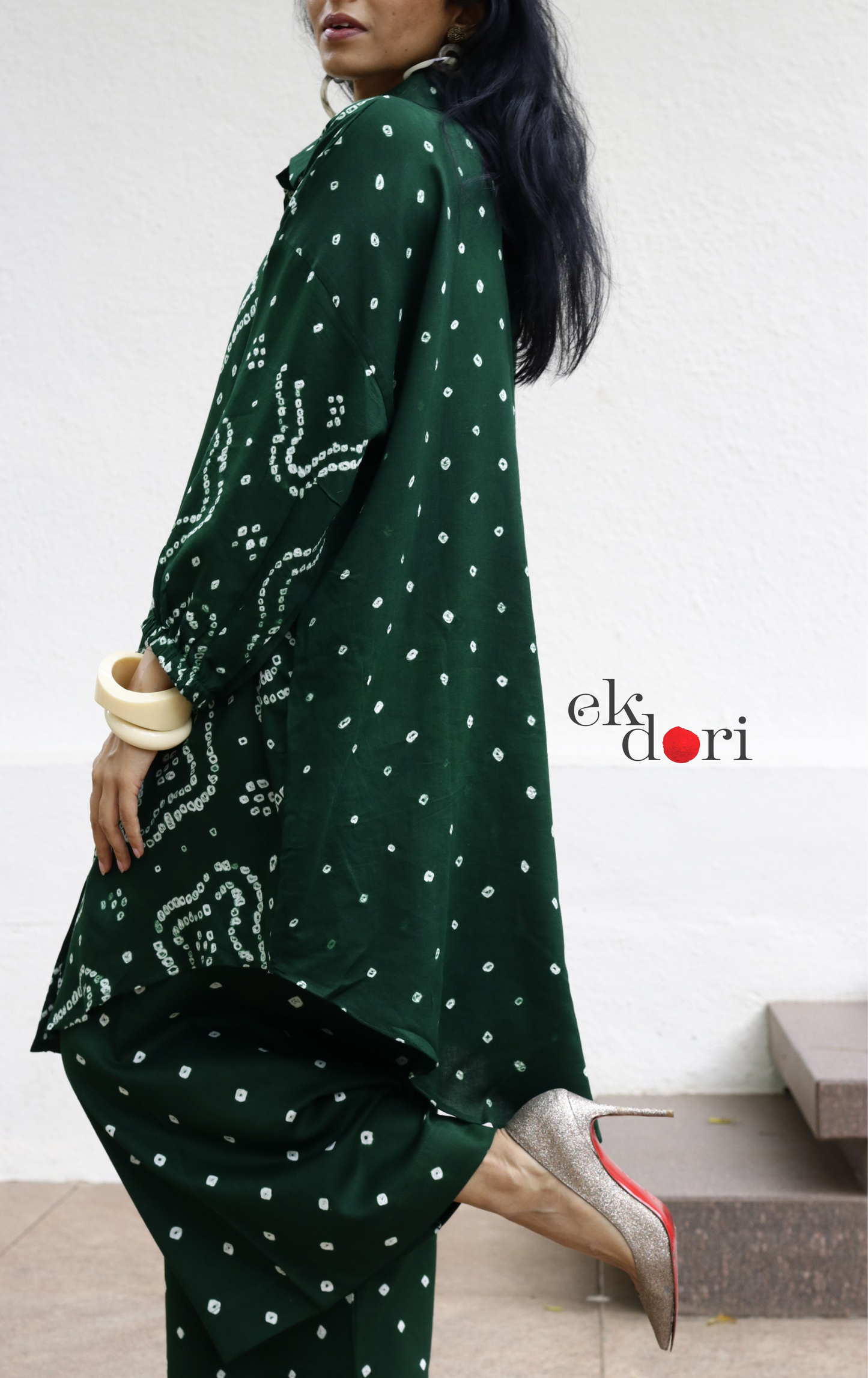 Bandhani 'Rain Forest' Green Cotton Co-ord Set : Buy Kurta Palazzo Cotton Co-ord Set