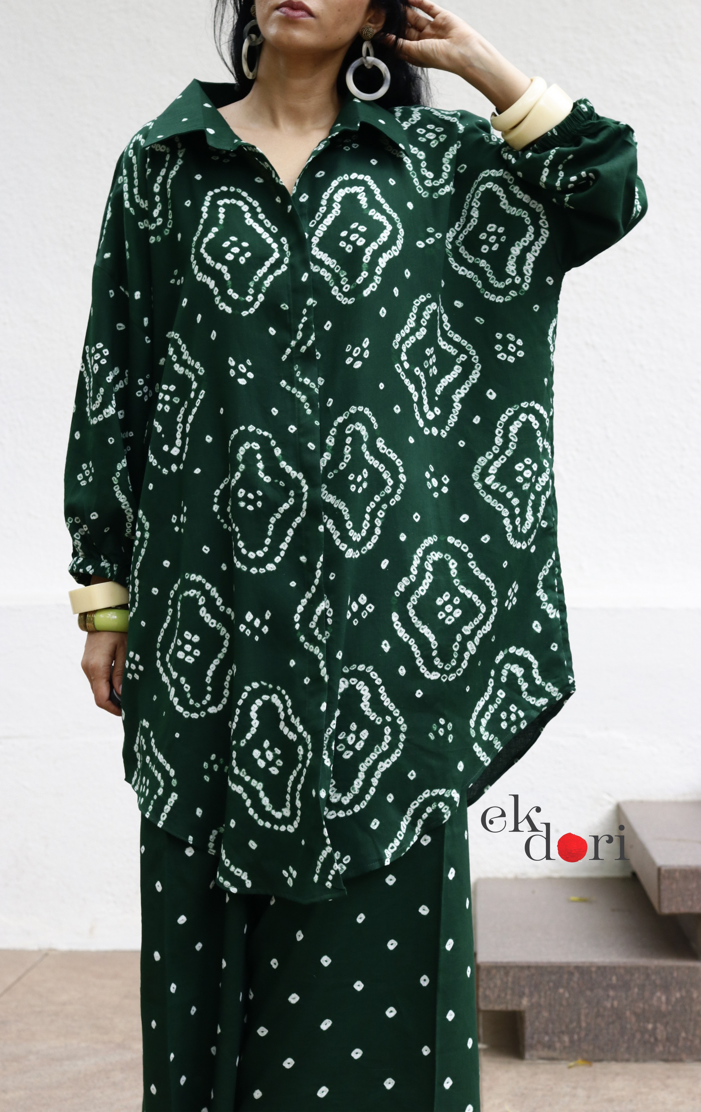 Bandhani 'Rain Forest' Green Cotton Co-ord Set : Buy Kurta Palazzo Cotton Co-ord Set