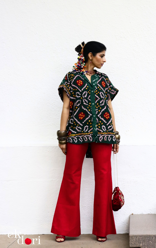 Bandhani 'Lajjo' Cotton Shirt : Buy Bandhani Red Green Cotton Shirt