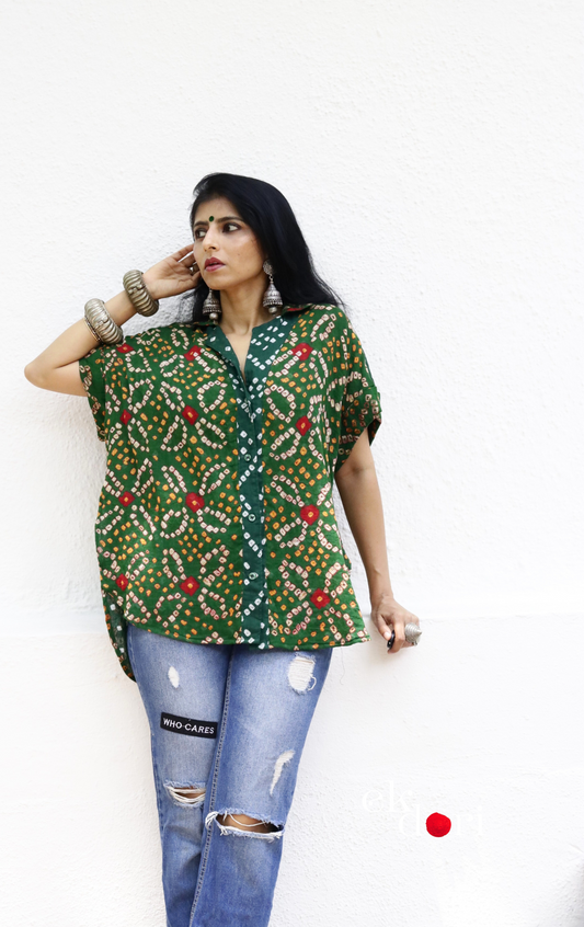 Bandhani 'Radha' Cotton Shirt : Buy Bandhani Green Cotton Shirt
