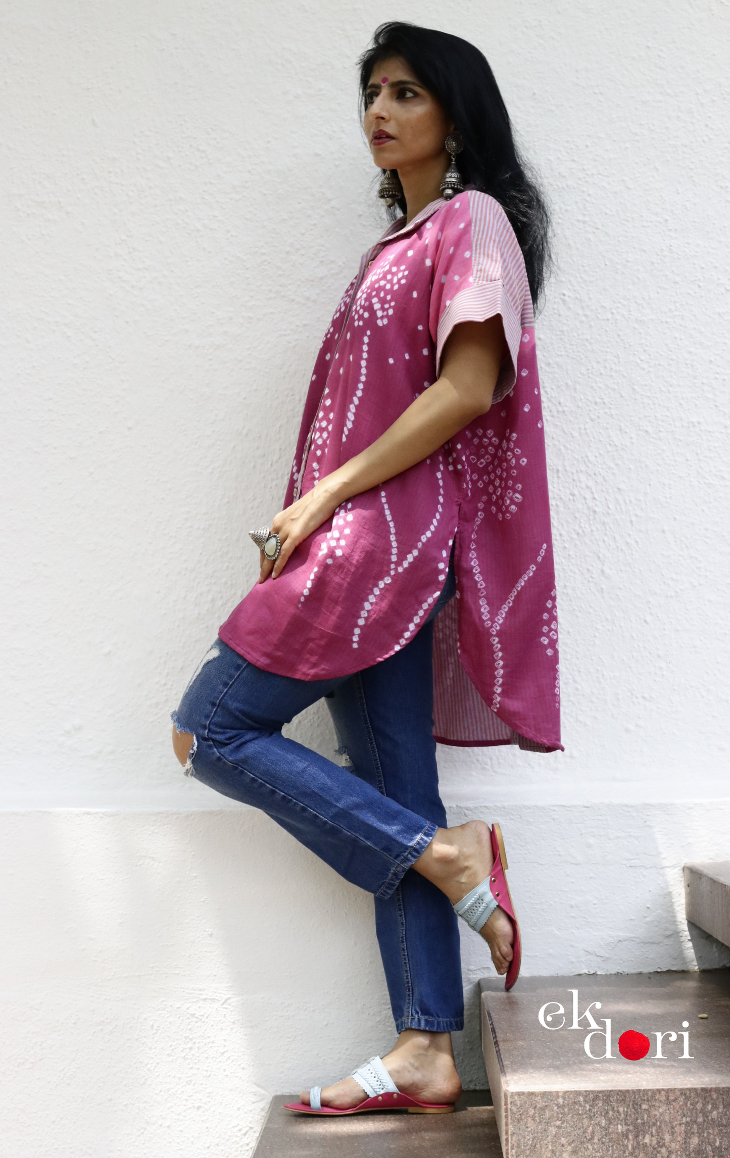 Bandhani 'Flower Garden' Cotton Shirt : Buy Bandhani Pink Purple Cotton Shirt