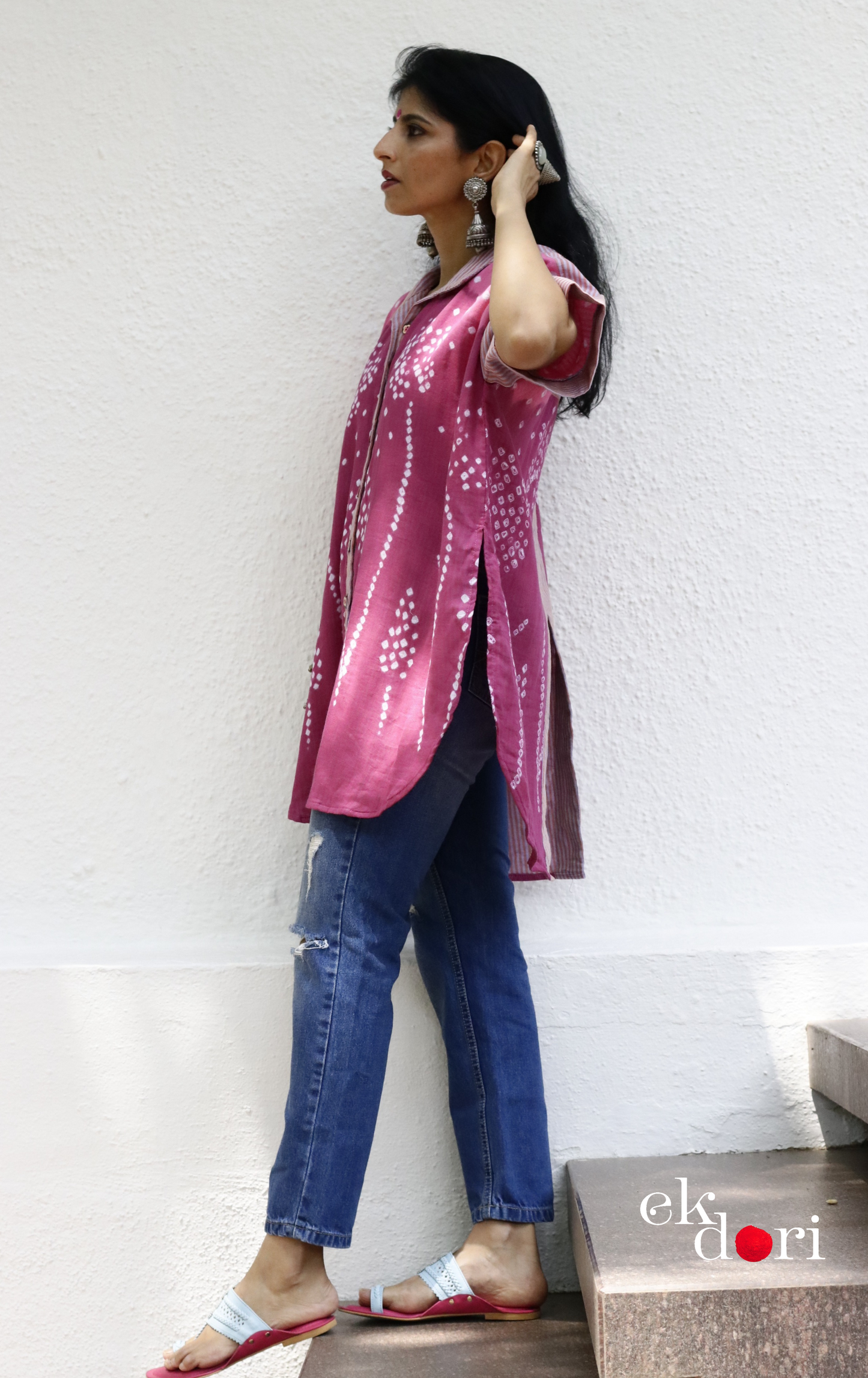 Bandhani 'Flower Garden' Cotton Shirt : Buy Bandhani Pink Purple Cotton Shirt