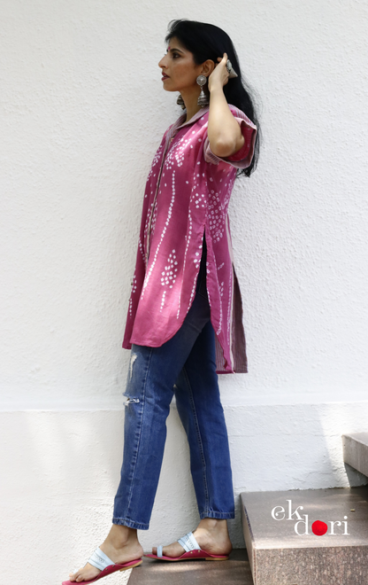 Bandhani 'Flower Garden' Cotton Shirt : Buy Bandhani Pink Purple Cotton Shirt