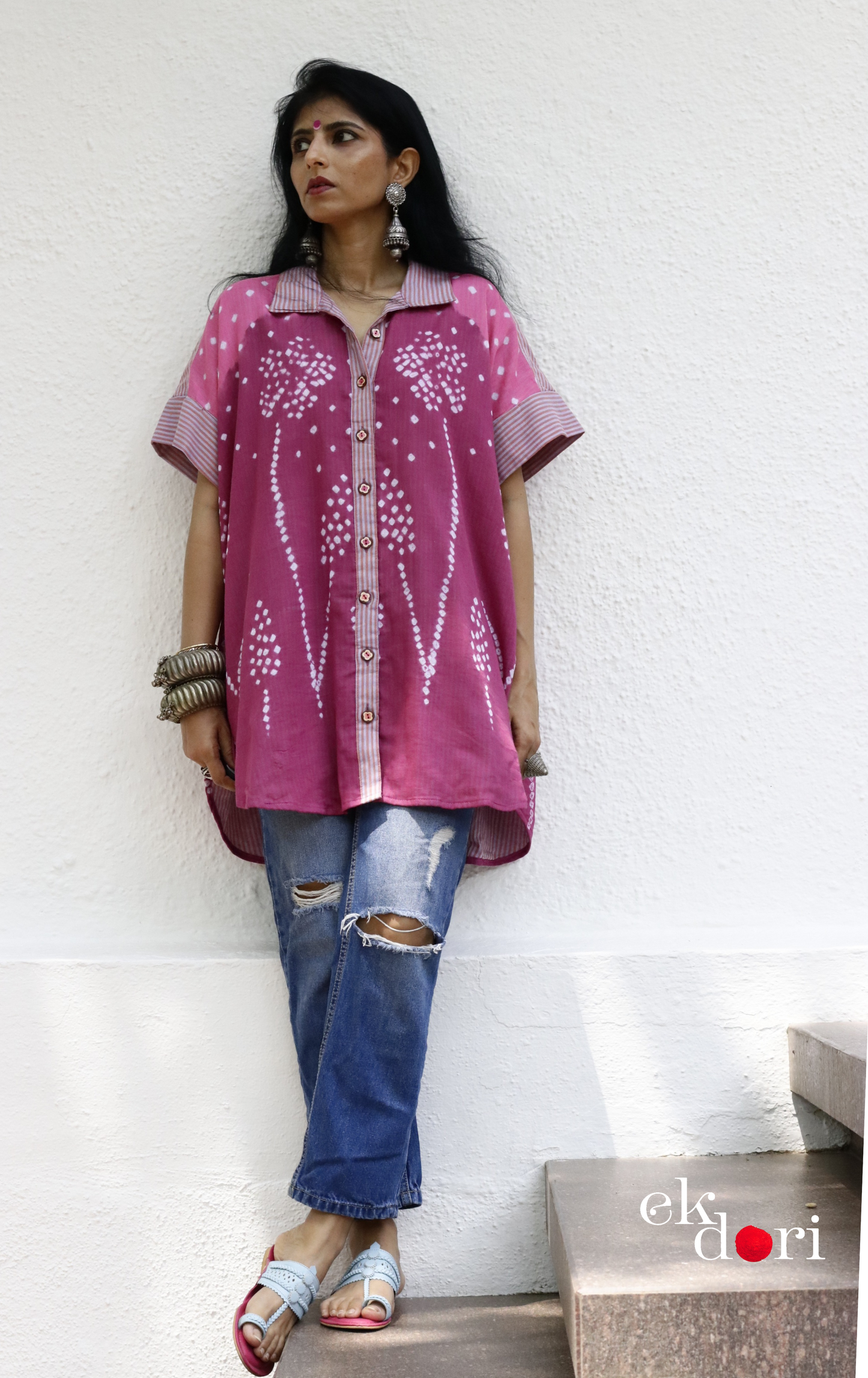 Bandhani 'Flower Garden' Cotton Shirt : Buy Bandhani Pink Purple Cotton Shirt