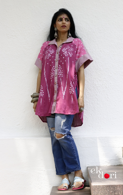 Bandhani 'Flower Garden' Cotton Shirt : Buy Bandhani Pink Purple Cotton Shirt