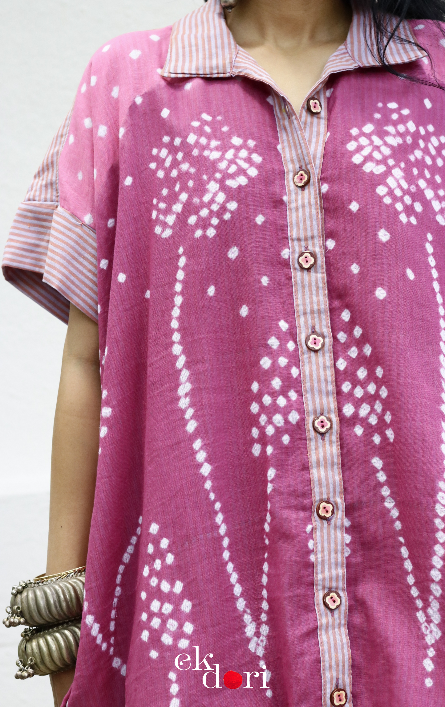 Bandhani 'Flower Garden' Cotton Shirt : Buy Bandhani Pink Purple Cotton Shirt
