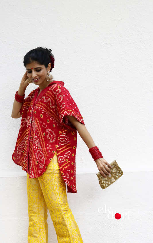 Bandhani 'Rangeeli' Cotton Shirt : Buy Bandhani Red Yellow Cotton Shirt