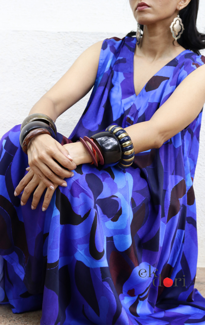 Abstract Print Cotton Satin Kurta Palazzo Co-ord Set in Blue | 'Blue Rhapsody' | Ek Dori