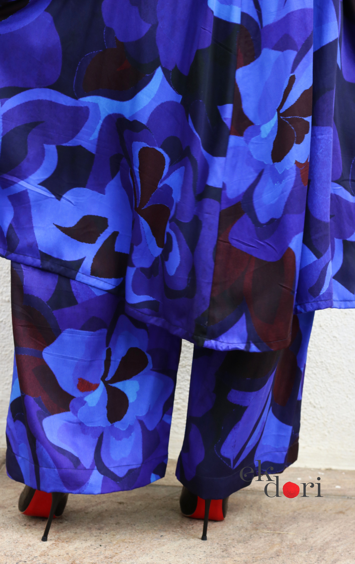 Abstract Print Cotton Satin Kurta Palazzo Co-ord Set in Blue | 'Blue Rhapsody' | Ek Dori