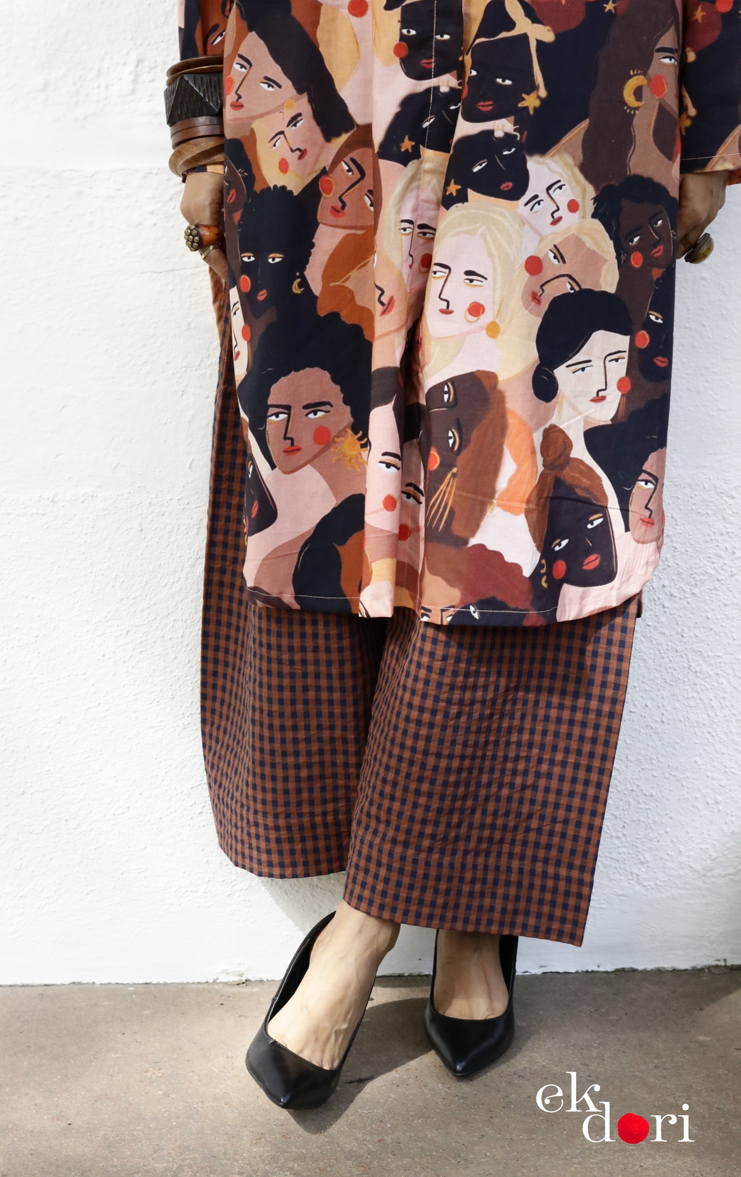 Cotton Blend Kurta Co-Ord Set 'Making Faces' : Buy Palazzo Pant Kurta Cotton Co-ord Set In Quirky Fun Print