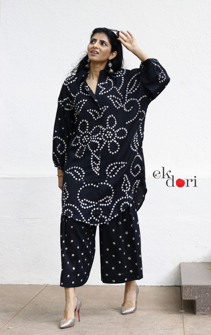 Bandhani 'Bahaar' Black Cotton Co-ord Set : Buy Kurta Palazzo Cotton Co-ord Set