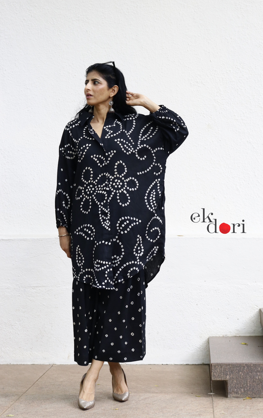 Bandhani 'Bahaar' Black Cotton Co-ord Set : Buy Kurta Palazzo Cotton Co-ord Set