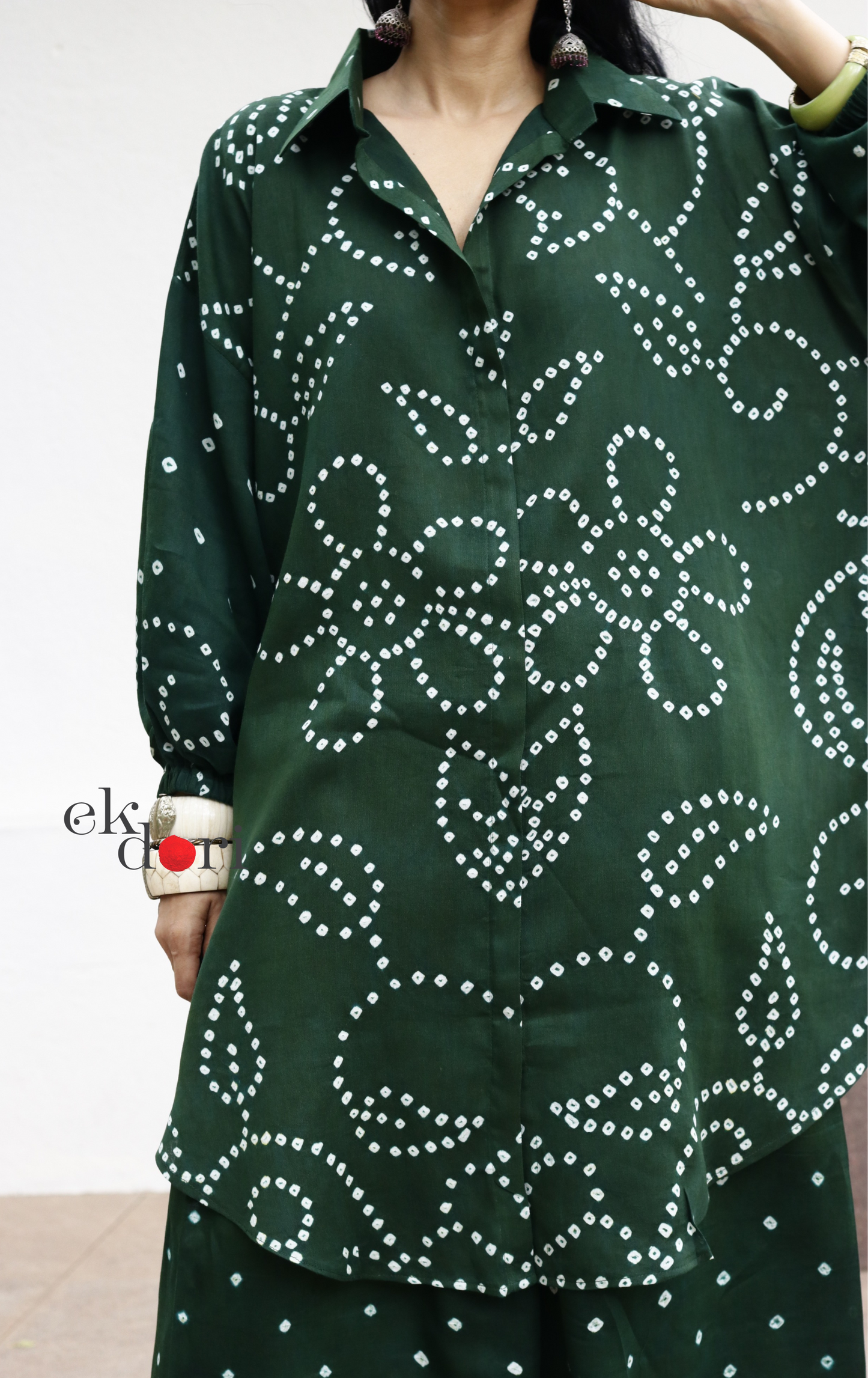 Bandhani 'Bahaar' Green Cotton Co-ord Set : Buy Kurta Palazzo Cotton Co-ord Set