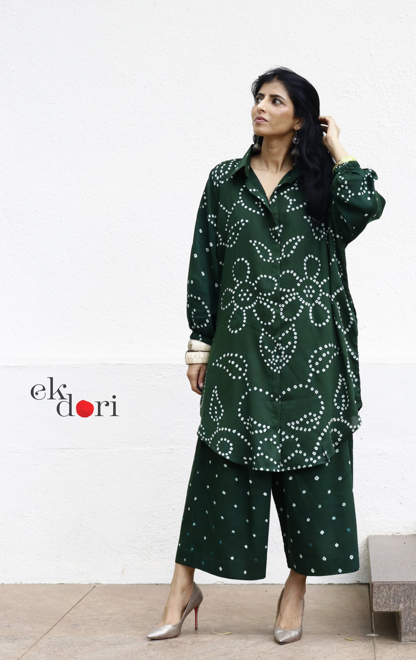 Bandhani 'Bahaar' Green Cotton Co-ord Set : Buy Kurta Palazzo Cotton Co-ord Set
