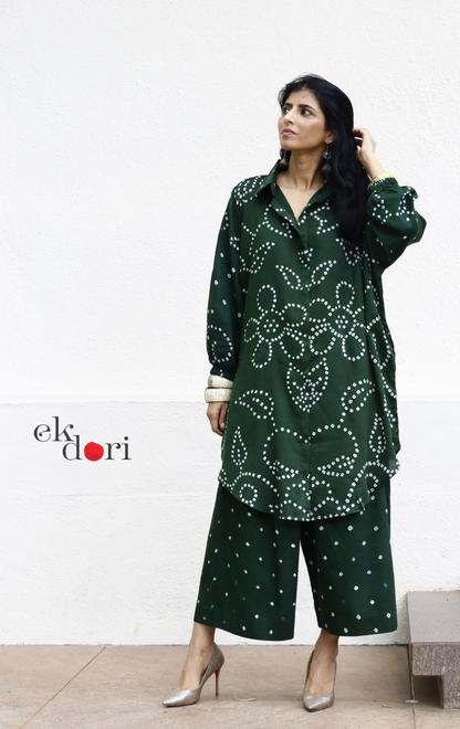 Bandhani 'Bahaar' Green Cotton Co-ord Set : Buy Kurta Palazzo Cotton Co-ord Set