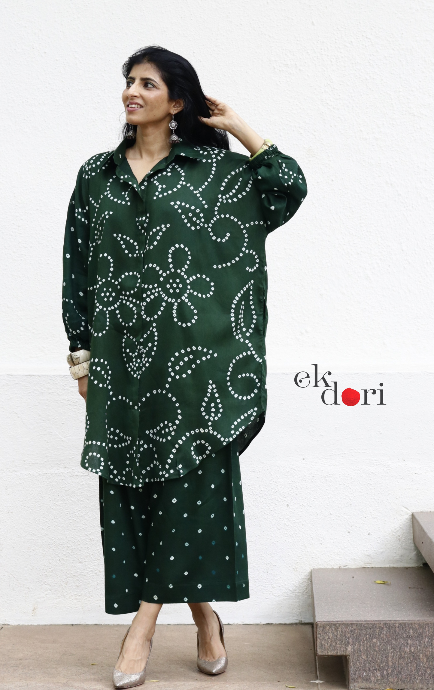 Bandhani 'Bahaar' Green Cotton Co-ord Set : Buy Kurta Palazzo Cotton Co-ord Set