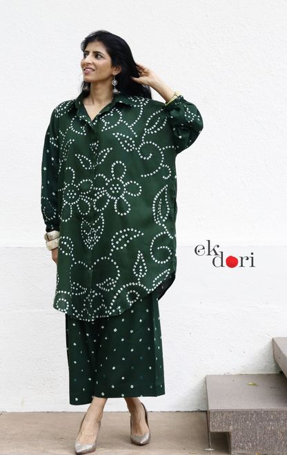 Bandhani 'Bahaar' Green Cotton Co-ord Set : Buy Kurta Palazzo Cotton Co-ord Set