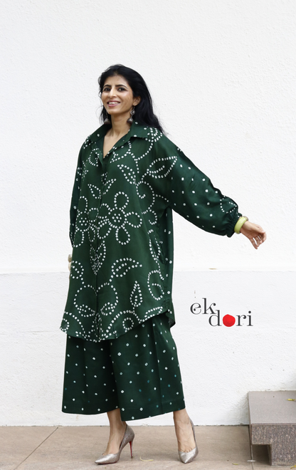 Bandhani 'Bahaar' Green Cotton Co-ord Set : Buy Kurta Palazzo Cotton Co-ord Set