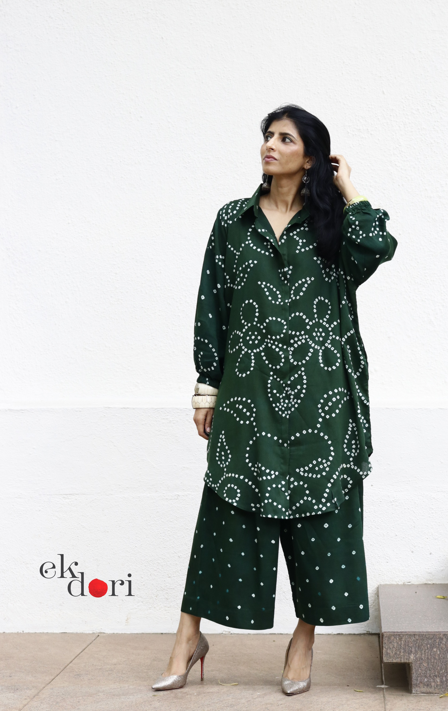 Bandhani 'Bahaar' Green Cotton Co-ord Set : Buy Kurta Palazzo Cotton Co-ord Set