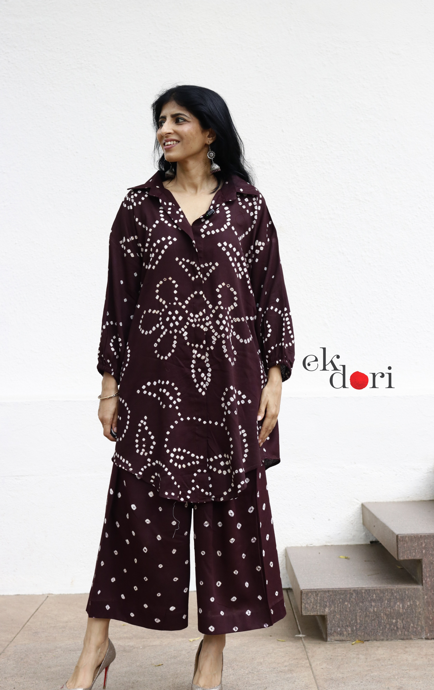 Bandhani 'Bahaar' Maroon Cotton Co-ord Set : Buy Kurta Palazzo Cotton Co-ord Set