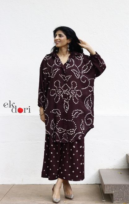 Bandhani 'Bahaar' Maroon Cotton Co-ord Set : Buy Kurta Palazzo Cotton Co-ord Set