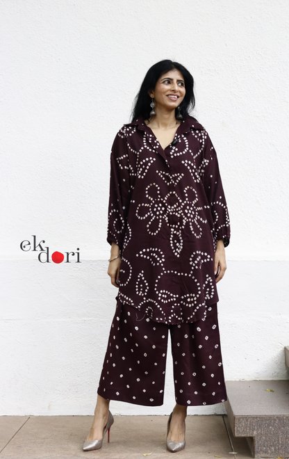 Bandhani 'Bahaar' Maroon Cotton Co-ord Set : Buy Kurta Palazzo Cotton Co-ord Set