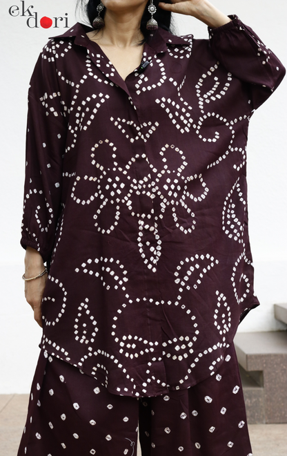 Bandhani 'Bahaar' Maroon Cotton Co-ord Set : Buy Kurta Palazzo Cotton Co-ord Set