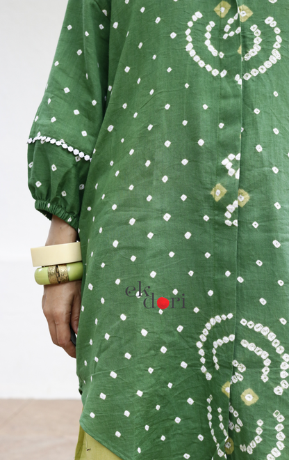 Bandhani 'Infinity' Green Cotton Co-ord Set : Buy Kurta Palazzo Cotton Co-ord Set
