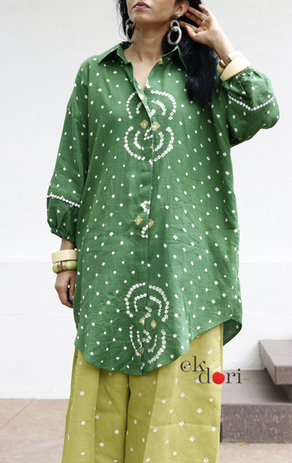 Bandhani 'Infinity' Green Cotton Co-ord Set : Buy Kurta Palazzo Cotton Co-ord Set