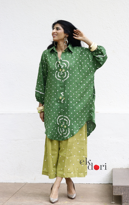 Bandhani 'Infinity' Green Cotton Co-ord Set : Buy Kurta Palazzo Cotton Co-ord Set