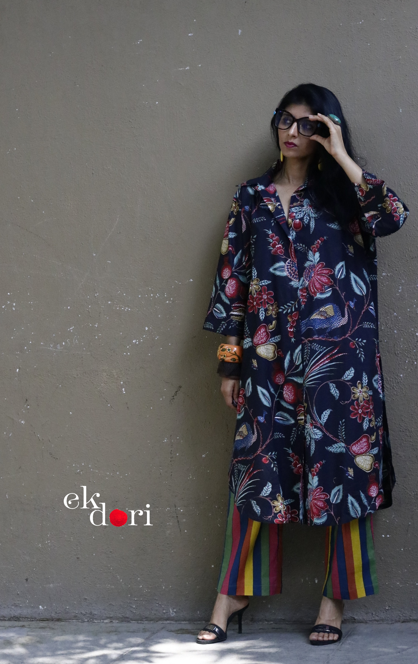 Cotton Kurta Co-Ord Set 'Black Birdsong' : Buy Palazzo Pant Kurta Cotton Co-ord Set In Bright Fun Print